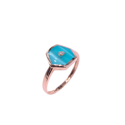 Bague en or rose, diamants et résine nacrée turquoise