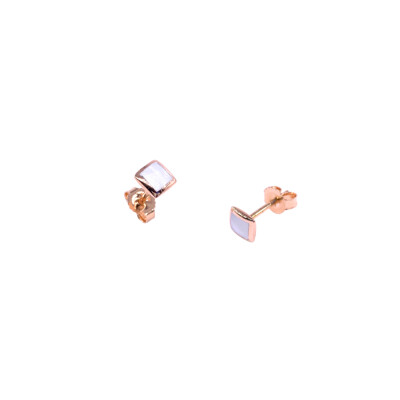 Boucles d'oreilles en or rose et résine nacrée blanche