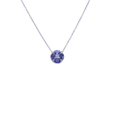 Collier en or blanc, saphirs et diamants