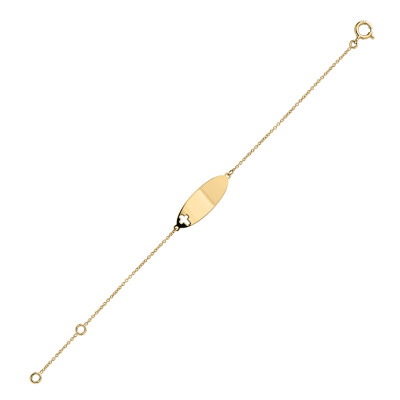 Bracelet identité en or jaune, plaque ovale avec croix ajourée
