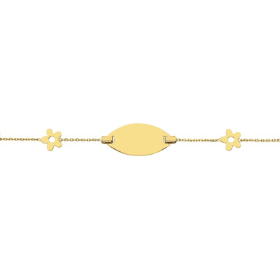 Bracelet identité en or jaune, plaque ovale