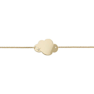 Bracelet identité en or jaune, plaque en forme de nuage