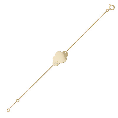 Bracelet identité en or jaune, plaque en forme de nuage