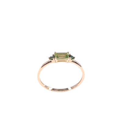 Bague en or jaune, péridot et tourmaline verte