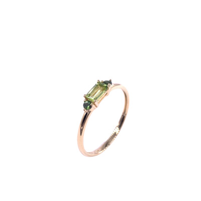 Bague en or jaune, péridot et tourmaline verte