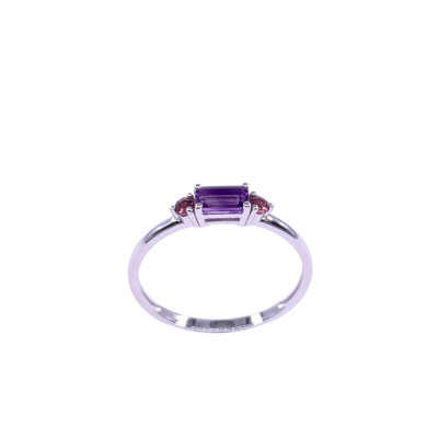 Bague en or blanc, améthyste et tourmaline rose