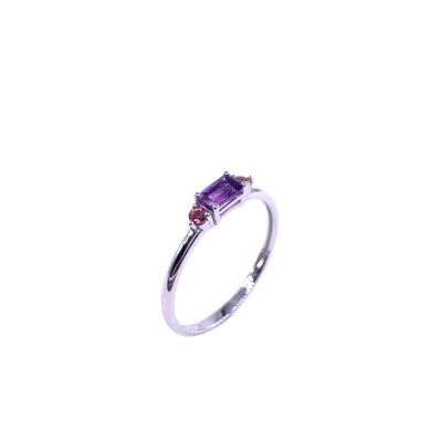 Bague en or blanc, améthyste et tourmaline rose