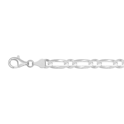 Chaîne maille figaro légère alternée 1+1 en argent, taille 50cm, largeur 6mm