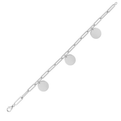 Bracelet à graver avec breloque 3 jetons en argent rhodié