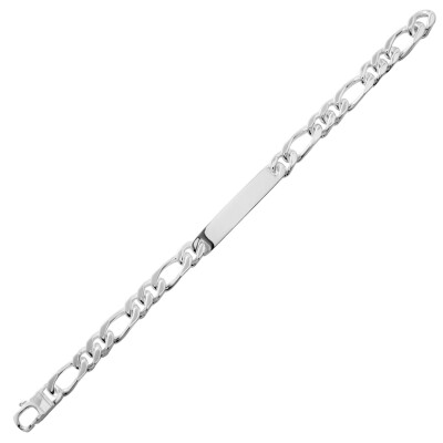 Gourmette maille figaro alternée 1+2 en argent poli, taille 21cm, largeur 8mm