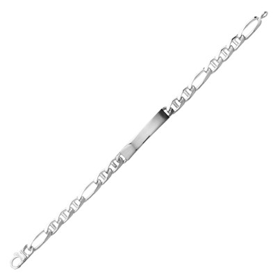 Gourmette maille figaro alternée marine 1+3 en argent, taille 20cm, largeur 6mm