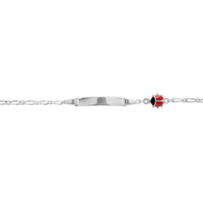 Gourmette bébé en argent rhodié, motif coccinelle, taille 15cm