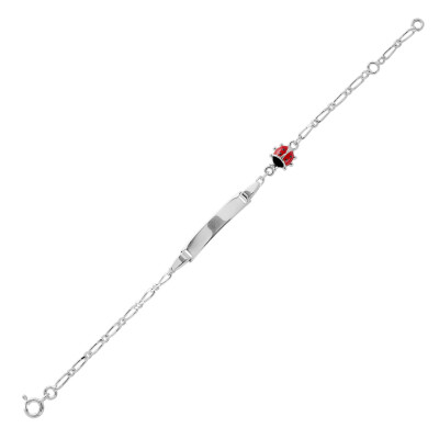 Gourmette bébé en argent rhodié, motif coccinelle, taille 15cm
