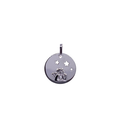 Médaille ange en or blanc, 15mm