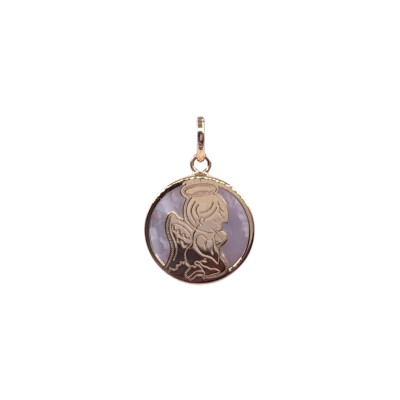 Médaille ange en or jaune et nacre, 14.5mm
