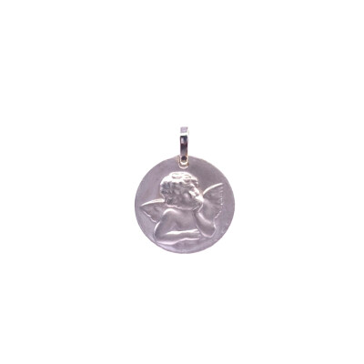 Médaille ange en or blanc, 15mm