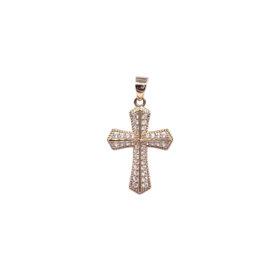 Pendentif Croix en or jaune et oxyde de zirconium