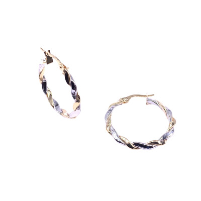 Créoles en or jaune et or blanc, diamètre extérieure 26mm
