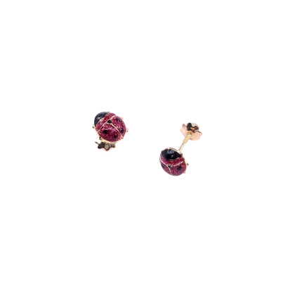 Boucles d'oreilles en or jaune motif coccinelle, fermoir système vis