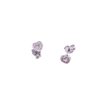 Boucles d'oreilles en or blanc et oxydes de zirconium, motif cœur