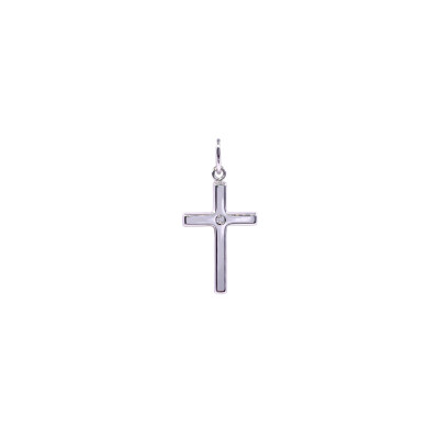 Pendentif Croix en or blanc 20x12mm et oxydes de zirconium