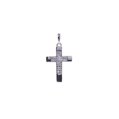Pendentif Croix en or blanc 19x12mm et oxydes de zirconium