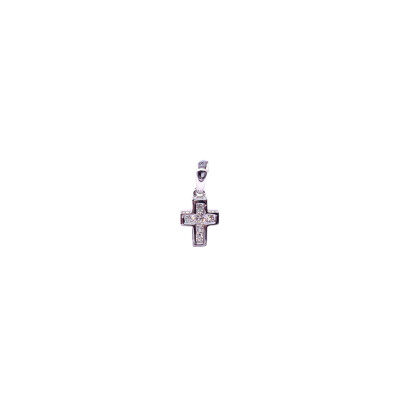 Pendentif Croix en or blanc 9x5.5 mm avec diamants
