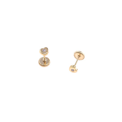 Boucles d'oreilles en or jaune et diamants, motif cœur, fermoir système vis