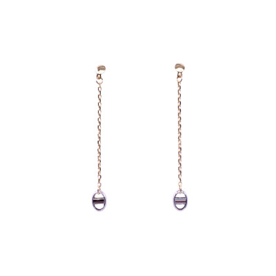Boucles d'oreilles pampille en or jaune avec motif maille marine or blanc