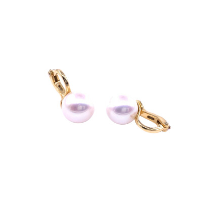 Boucles d'oreilles, pour oreilles non percées, en or jaune et perles de culture (diamètre : 9.5/10mm)