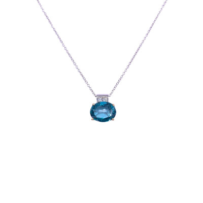 Collier en or blanc, bicolore, topaze verte et diamants