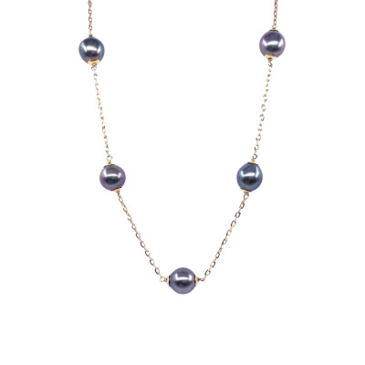 Collier perles de Tahiti (diamètre 8.5/9mm), chaine et fermoir en or jaune