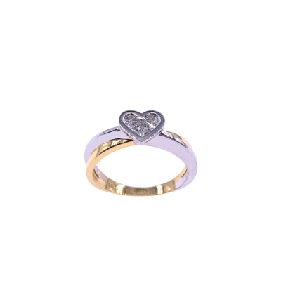 Bague deux ors et diamants motif cœur