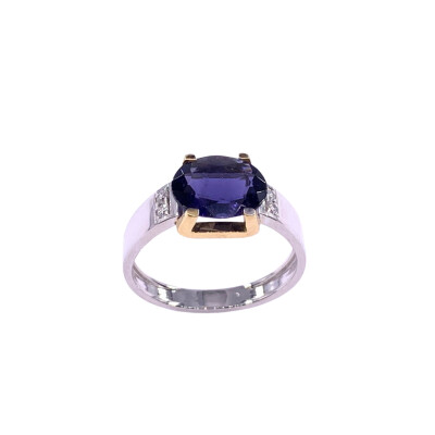 Bague en or blanc, bicolore, iolite et diamants