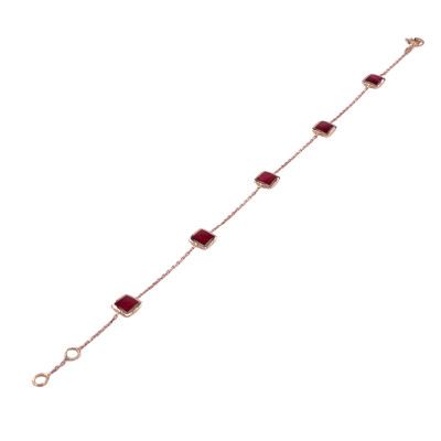Bracelet en or rose et résine nacrée rouge coquelicot