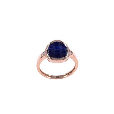 Bague en or rose, diamants et résine nacrée bleu de Prusse