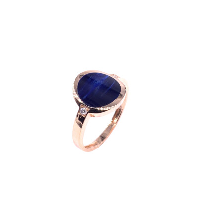 Bague en or rose, diamants et résine nacrée bleu de Prusse