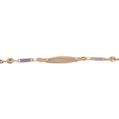 Bracelet identité en or jaune, plaque tonneau