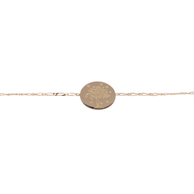 Bracelet identité Arbre de Vie Cœur en or jaune, plaque ronde