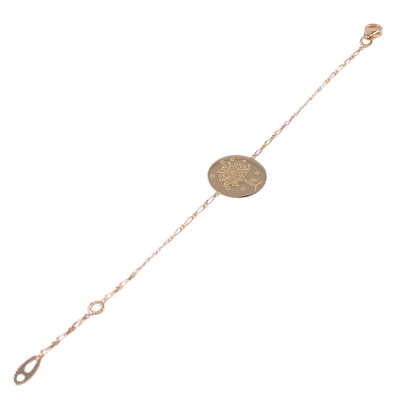 Bracelet identité Arbre de Vie Cœur en or jaune, plaque ronde