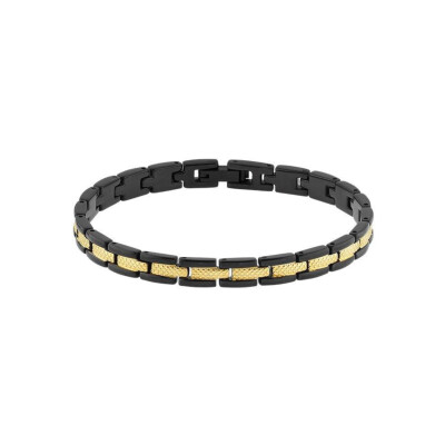 Bracelet en acier PVD noir et traitement de surface jaune