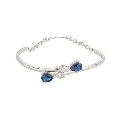 Bracelet rigide Griffe Rouge en argent, oxydes de couleur bleu et oxyde de zirconium