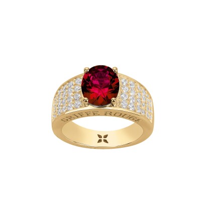 Bague Griffe Rouge en plaqué or, oxydes de couleur rouge et oxyde de zirconium
