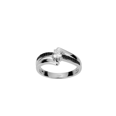 Bague en argent, oxyde de zirconium et oxydes de zirconium noirs