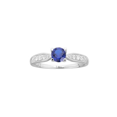 Bague en argent, oxyde coloré bleue et oxyde de zirconium