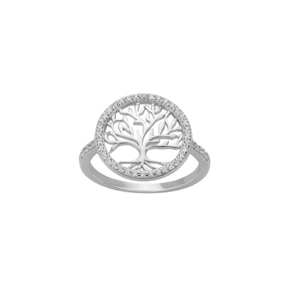 Bague en argent et oxydes de zirconium, arbre de vie