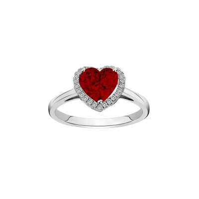Bague en argent, oxyde coloré rouge et oxyde de zirconium