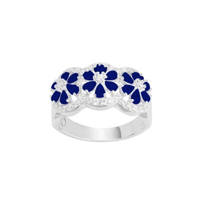 Bague en argent, oxyde coloré bleue et oxyde de zirconium