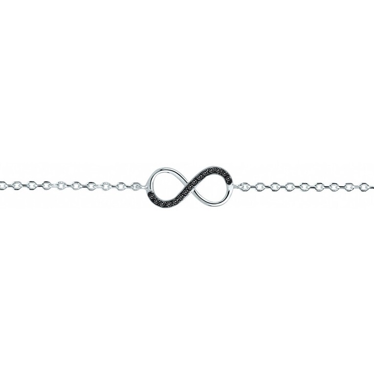 Bracelet en argent et oxydes de zirconium noirs, motif infini vue 1