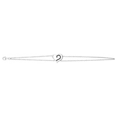 Bracelet en argent et oxydes de zirconium noirs, motif coeur